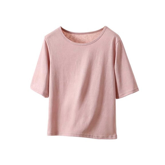 KyCheLot Womens Plus Size T-Shirts Solid Color Round Neck 1/2 Length Sleeve Tops Summer Beach Vacation T-Shirts