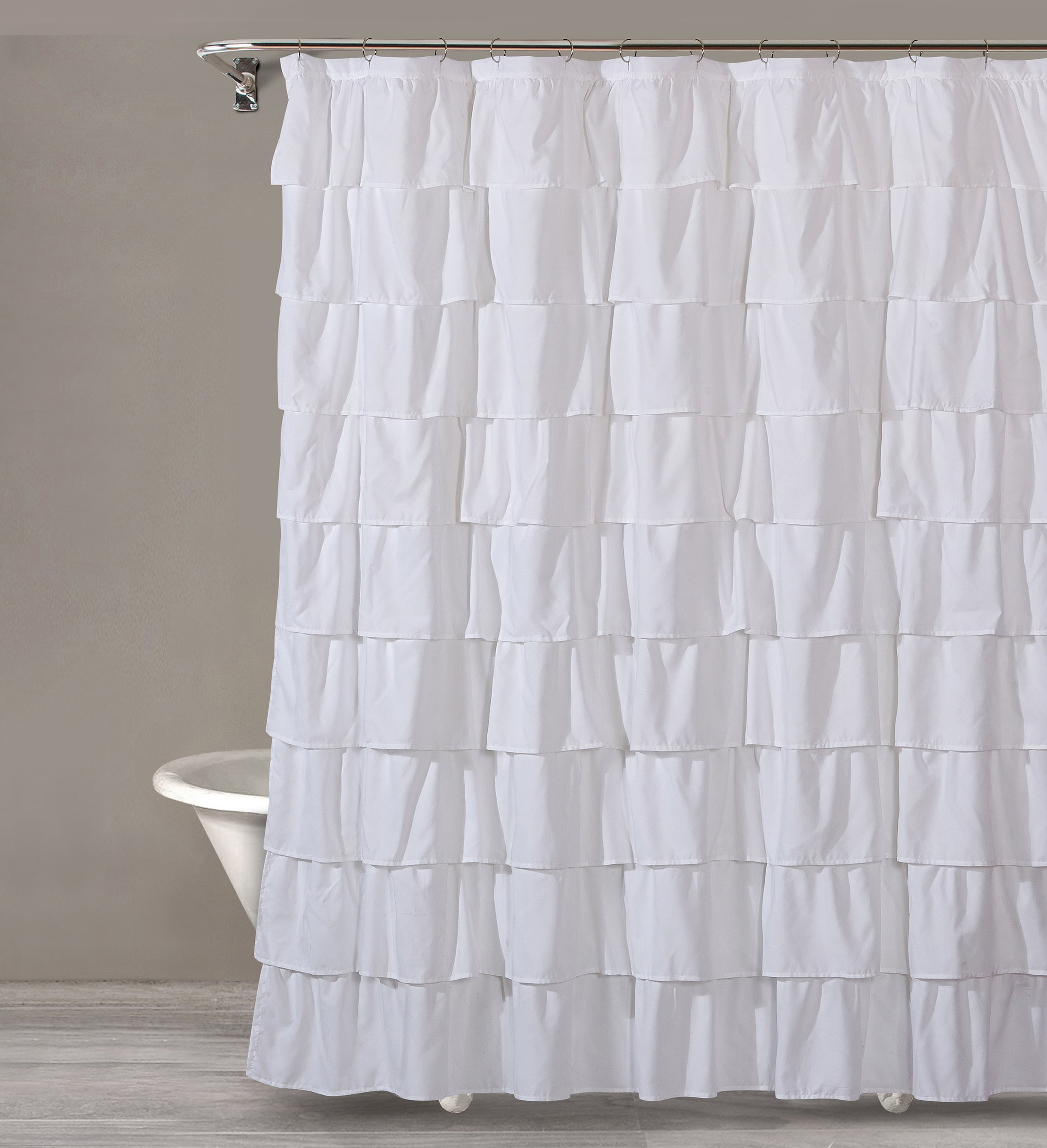 Style Quarters BIANCA RUFFLE Shower Curtain White Ruffles Polyester Machine Washable