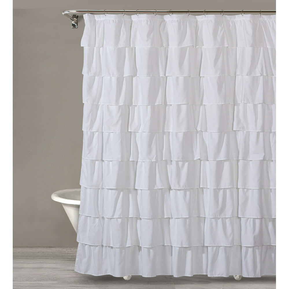 Style Quarters BIANCA RUFFLE Shower Curtain White Ruffles Polyester