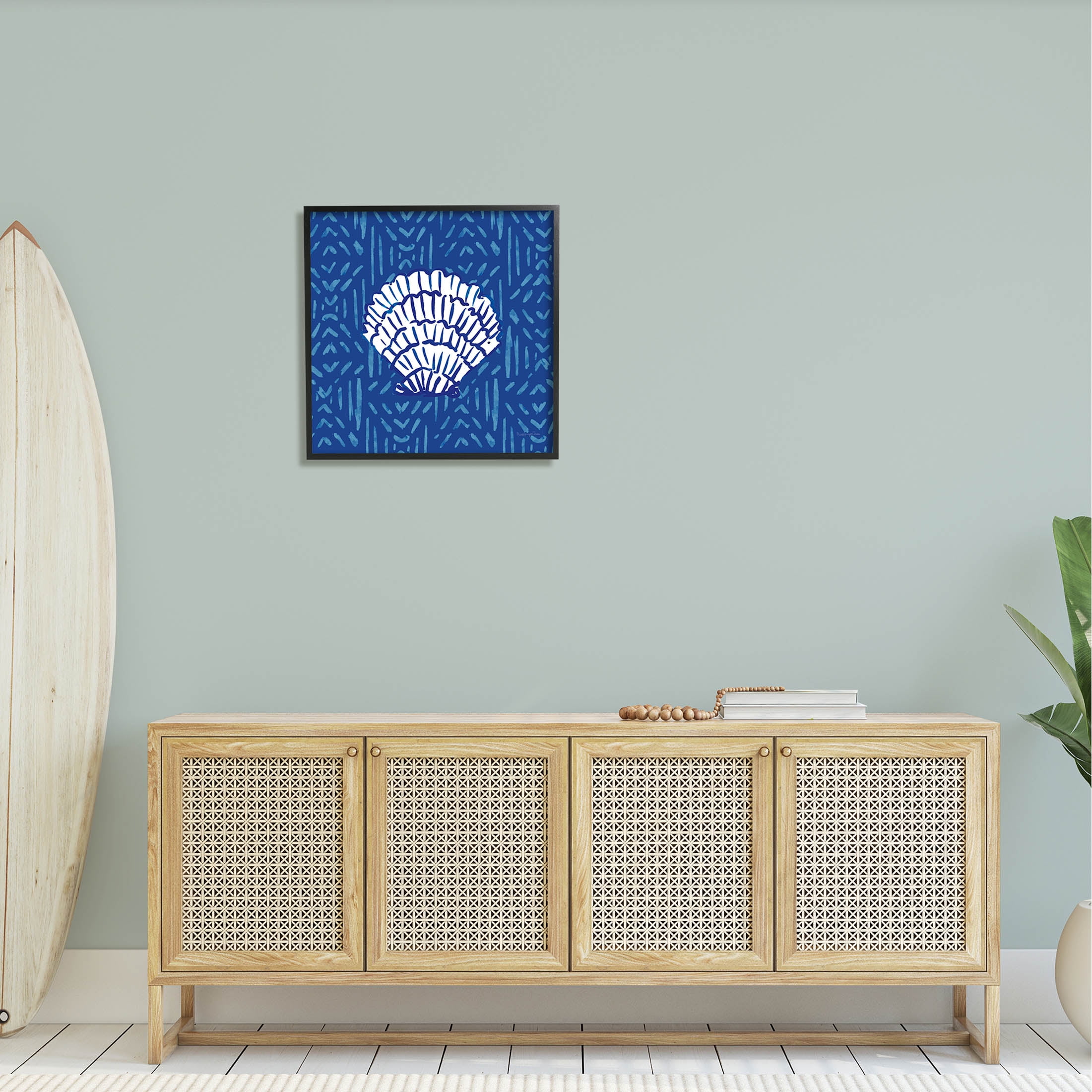 Stupell Industries White Clam Shell Patterned Sea Life Graphic Art Black Framed Art Print Wall Art, Design by Mercedes Lopez Charro
