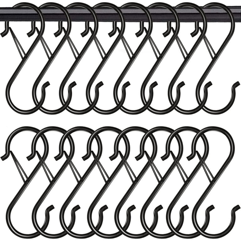 WQFSTORE 15Pcs S Hooks Metal Heavy Duty for Hanging Plants, Closet, Pots  and Pans, with Safety Buckle Design, Small, Black