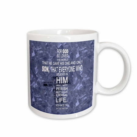 

3dRose John 3 16 bible verse in the form of a cross reflected on blue grey granite print Ceramic Mug 11-ounce