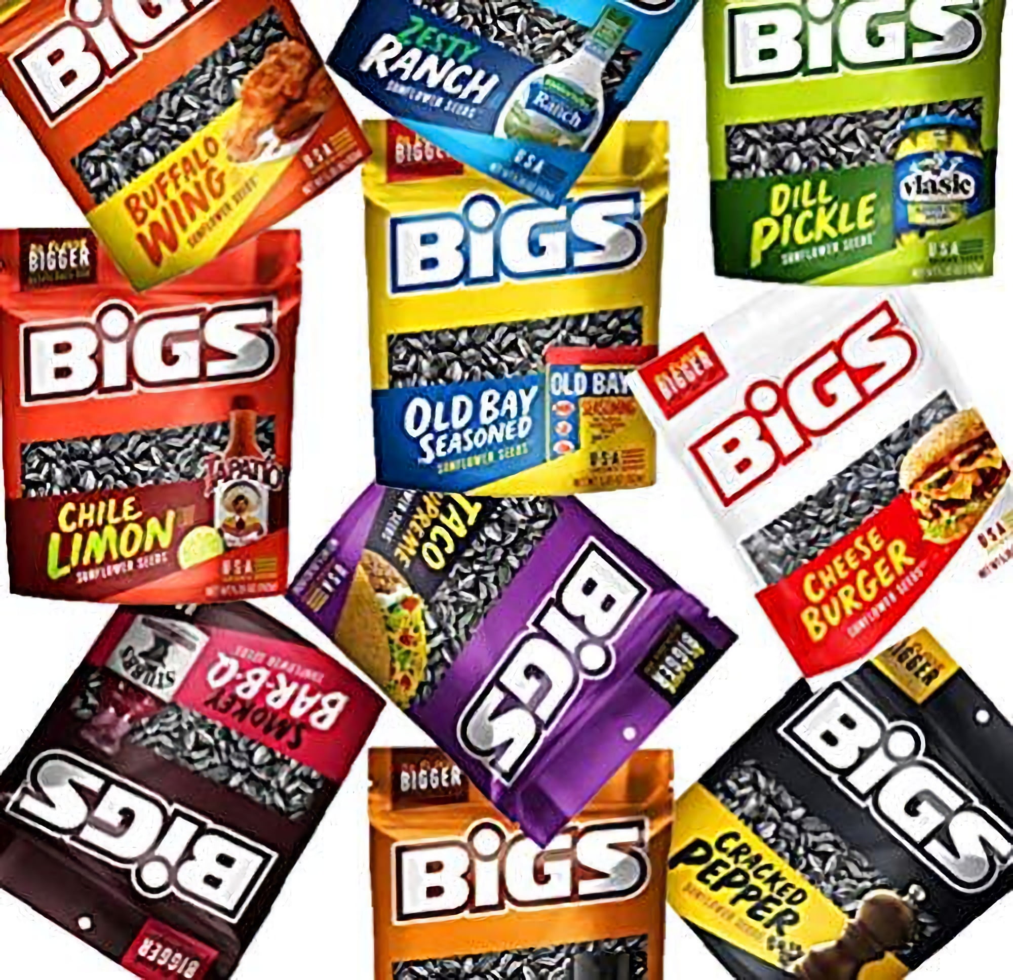 BIGS Sunflower Seeds 10 Flavor Variety Sampler Value Pack | May include Taco, Cheeseburger, Pickle, Old Bay, Pizza, Chili Lime, Bacon, BBQ, Ranch, Black Pepper