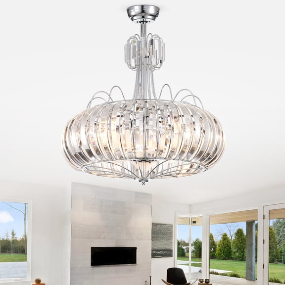 Warehouse of Tiffany Bellamy Chrome 28" Gray Lighted Ceiling Fan with Crystal Shade Remote Controlled