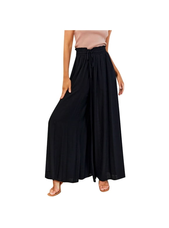 PETITE Solid Wide Leg Pants