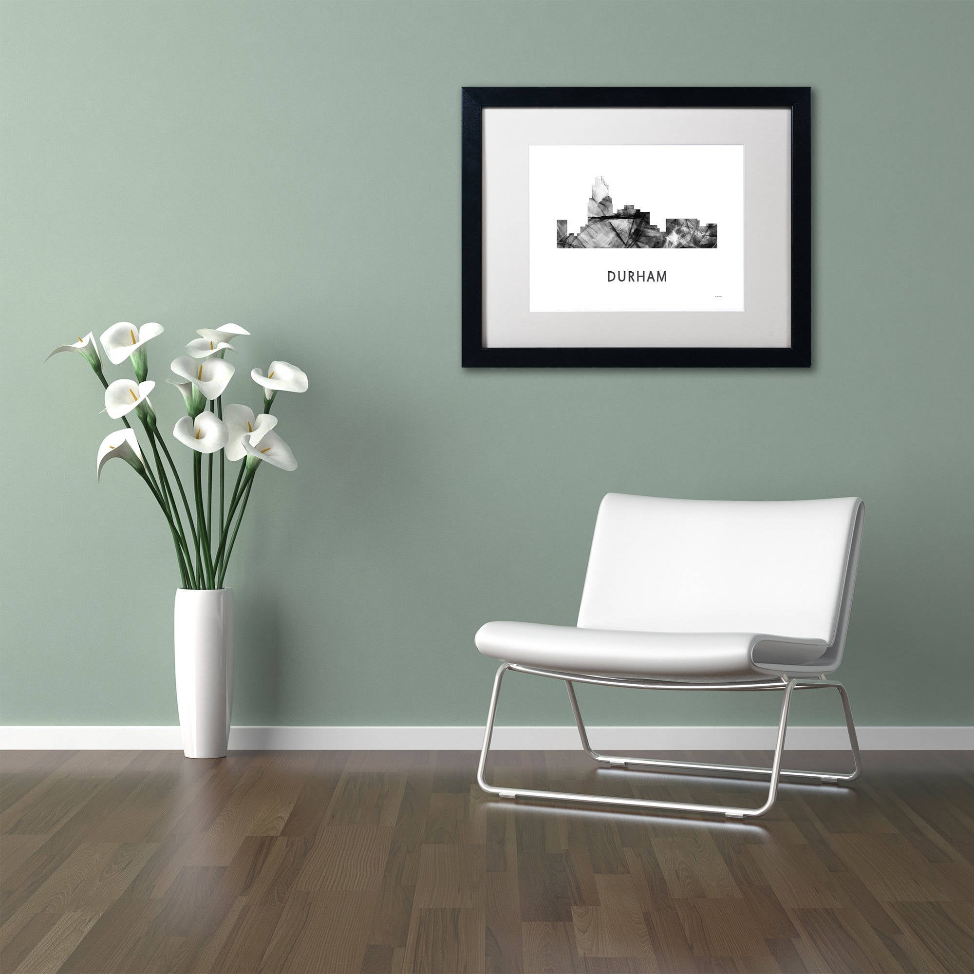 Trademark Fine Art 'Durham NC Skyline WB-BW' Canvas Art by Marlene Watson, White Matte, Black Frame