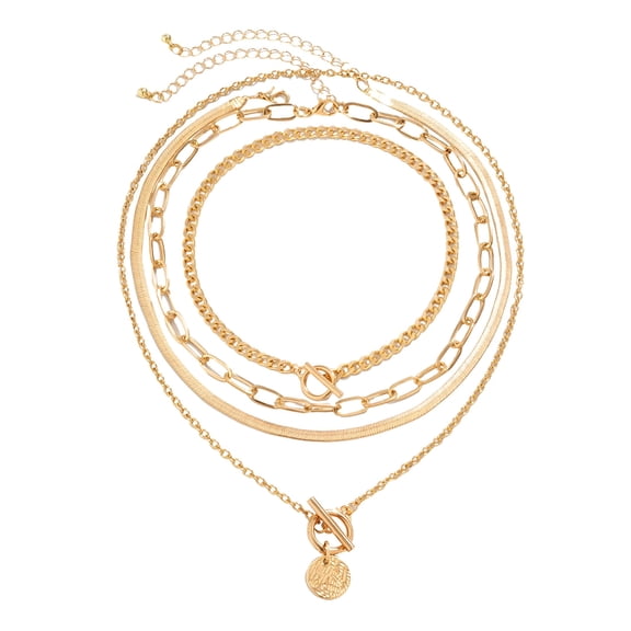 DESIGNICE Set Of 4 Layered Gold Necklaces For Women Stackable Gold Chain Necklace Layering Pendant Necklaces Jewelry Statement Pendant Necklace Heart Shaped Necklace Pearl Necklace Pendant