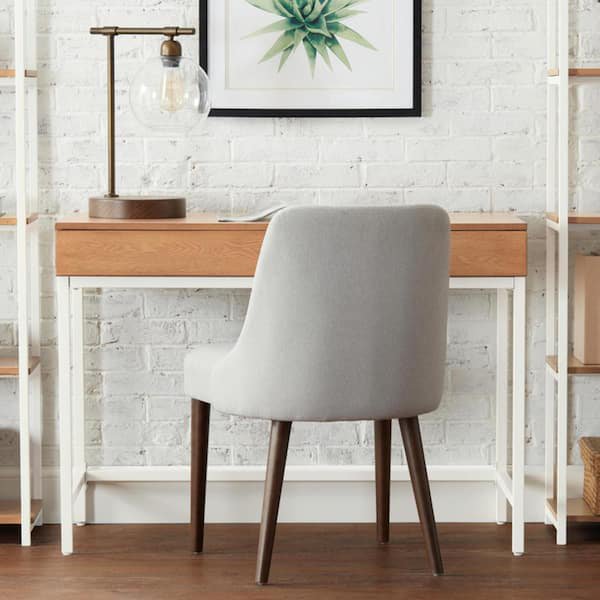 White Metal and Natural Wood Finish Writing Desk with 2 Drawers (42 in