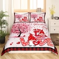 thumbnail image 2 of Valentines Day Duvet Cover Twin Size Red Gnome Couple Bedding Set Pink Heart Tree Comforter Cover Girly Romantic Heart Pattern Bed Sets Love Heart Soft Quilt Cover & 1 Pillowcase, 2 of 6