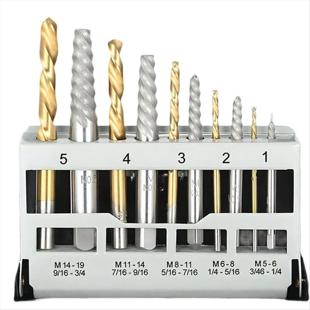 Juego de 10 Brocas de Cobalto para Zurdos y Extractores de Acero de Aleación con Estuche Metálico para Extraer Pernos Rotos.