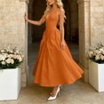 thumbnail image 4 of Karymi Summer Dresses for Women Halter Deep V Maxi Dress, Solid Sleeveless High Waist Pleated A-Line Flowy Long Evening Party Dress, 4 of 7
