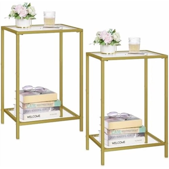 Gragaski Side Tables Set of 2 with Tempered Glass, Slim End Tables