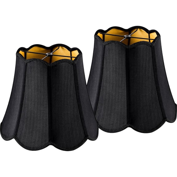 GOSO Black Wavy Floral Scalloped Lamp Shades Set of 2 Medium, 8" × 13" ×11" Spider Replacement Lampshades for Table Lamps and Floor Lamps, Art Deco Elegant Faux Silk Shade Petal Edge,Easy Assembly