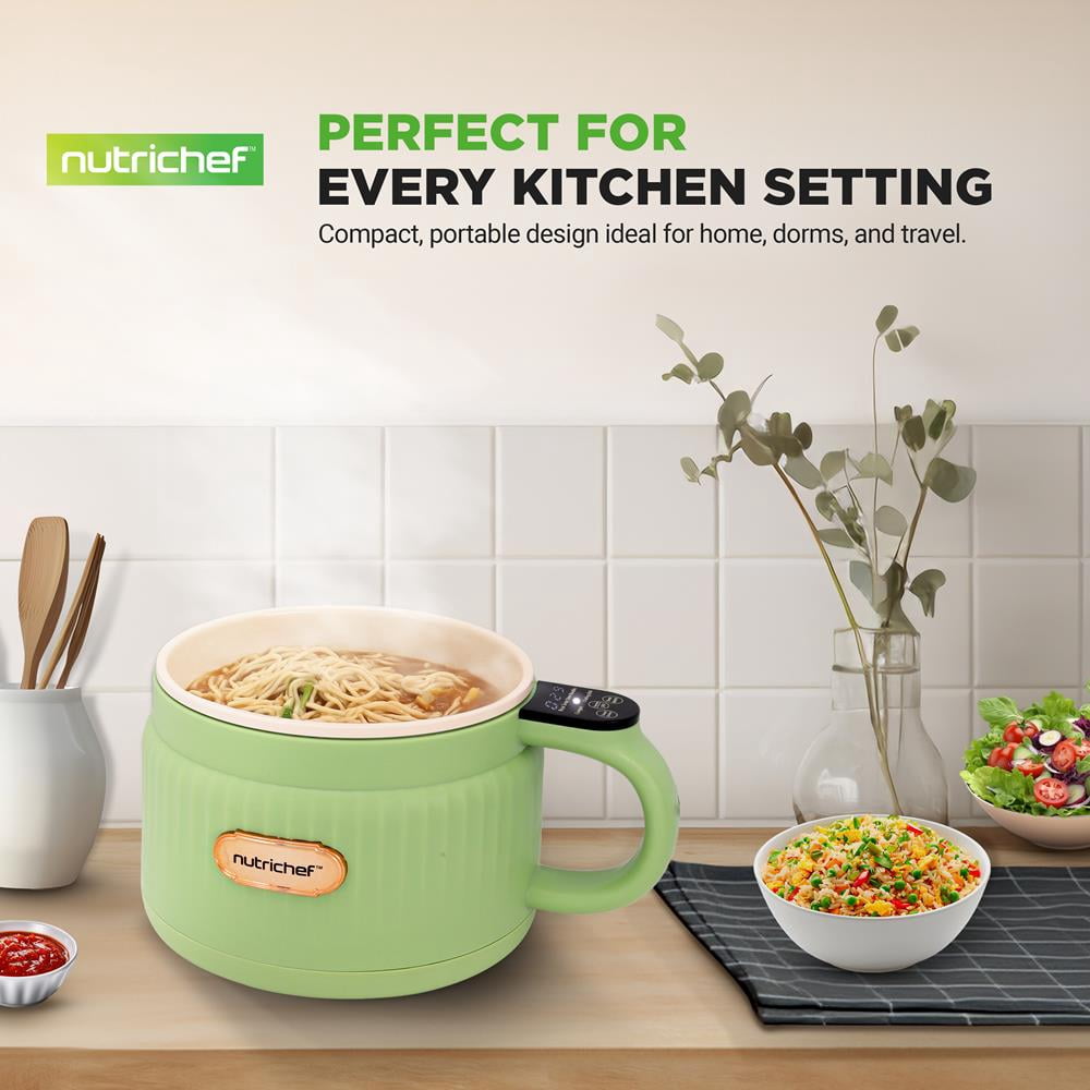 1.6L Portable Electric Rice Cooker, Multi-Functional with Non-Stick Ceramic Coating, Digital Control Panel, 6 Optional Functions, Anti-Burn Dry, Automatic Power-Off (Green)