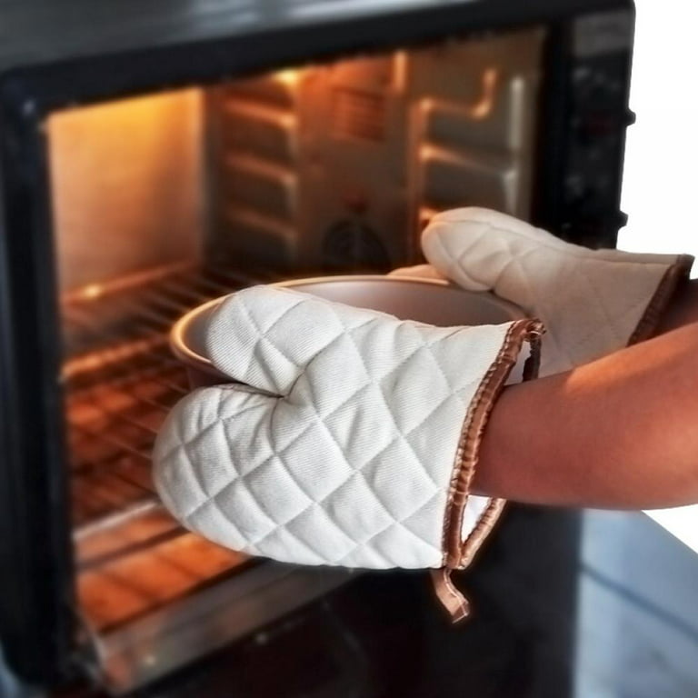 1 Pair Short Oven Mitts, Heat Resistant Silicone Kitchen Mini Oven Mitts for 500 Degrees, Non-Slip Grip Surfaces and Hanging Loop Gloves, Baking