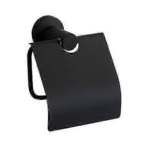 Black Round Base Matte Black Toilet Roll Holder with Flap Toilet Tissue Dispenser Toilet Paper Holder with Wall Cover 304 Stainless Steel for Toilet B