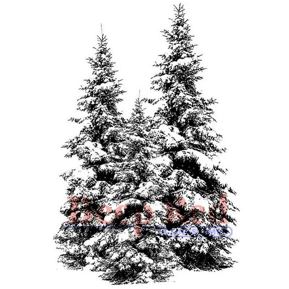 Deep Red Cling Stamp 2"x3"-winter Pines