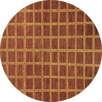 Ahgly Company Indoor Round Checkered Brown Modern Area Rugs, 7' Round