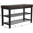 thumbnail image 2 of LINJH Shoe Bench, 3-Tier Shoe Rack for Entryway, Storage Organizer with Foam Padded Seat, Faux Leather, Metal Frame, for Living Room, Hallway, 12.2 x 31.9 x 19.3 Inches, Brown, 2 of 8