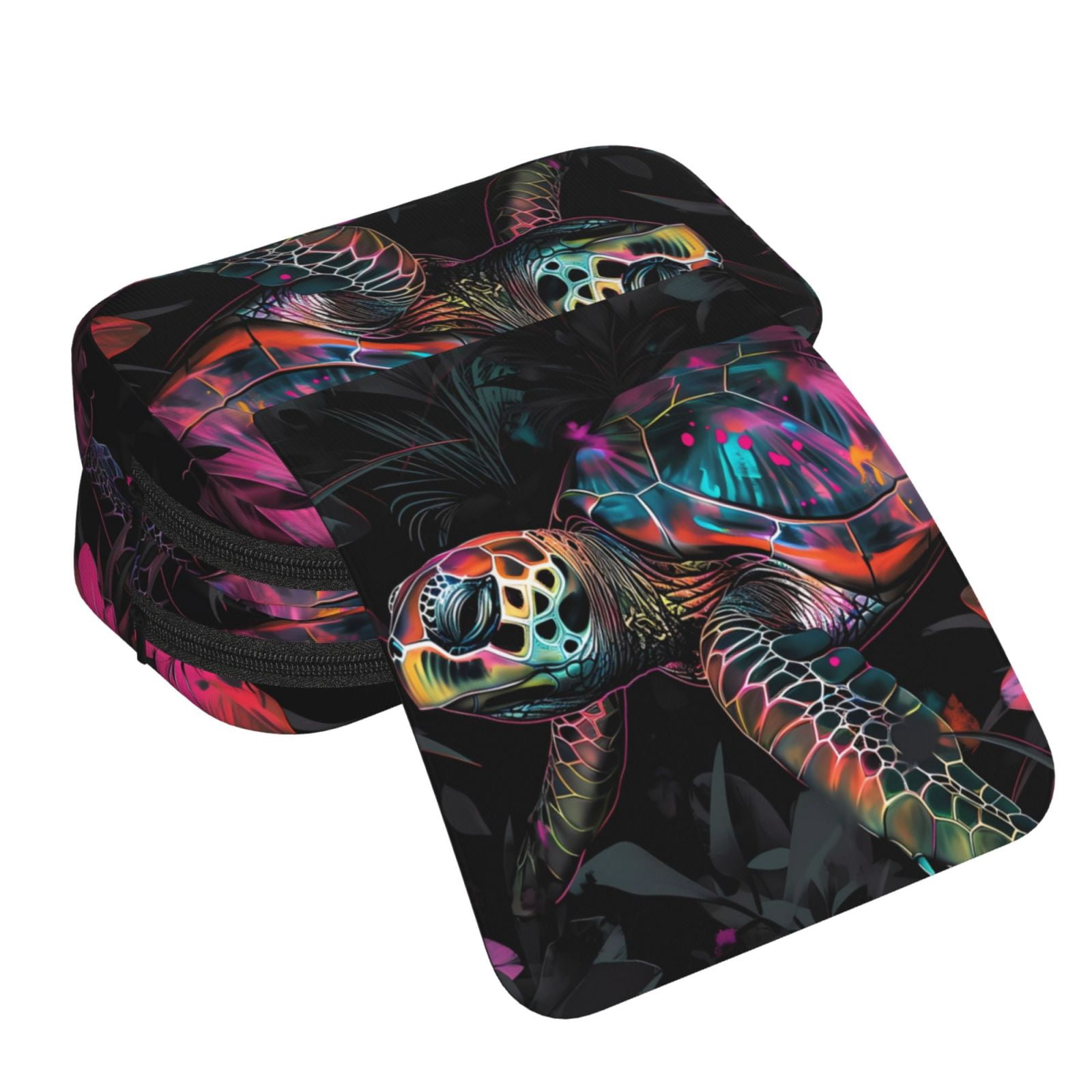 Rateoe Colorful Plant Turtle A Pattern Double Clamshell Pen Case, Storage Organizer with Two Zipper Compartments– Holds Up to 50 Pencils & Pens