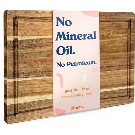 Non Toxic Acacia Wood Cutting Board 16" x 11" Conditioned with Beeswax Flaxseed Oil and Lemon Oil