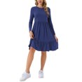 thumbnail image 2 of Vestido casual babydoll para mujer INSPIRE CHIC con bolsillos, de manga larga, cuello redondo, en línea acampanada y fluido, talla XL, azul oscuro, 2 of 5