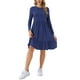 thumbnail image 2 of Vestido casual babydoll para mujer INSPIRE CHIC con bolsillos, de manga larga, cuello redondo, en línea acampanada y fluido, talla XL, azul oscuro, 2 of 5