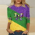thumbnail image 1 of Tejiojio Mardi Gras Shirts for Women Patch Print 3/4 Sleeve Tops Carnival Party Tshirt Casual Crewneck Blouse, 1 of 5