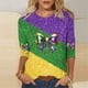 thumbnail image 1 of Tejiojio Mardi Gras Shirts for Women Patch Print 3/4 Sleeve Tops Carnival Party Tshirt Casual Crewneck Blouse, 1 of 5