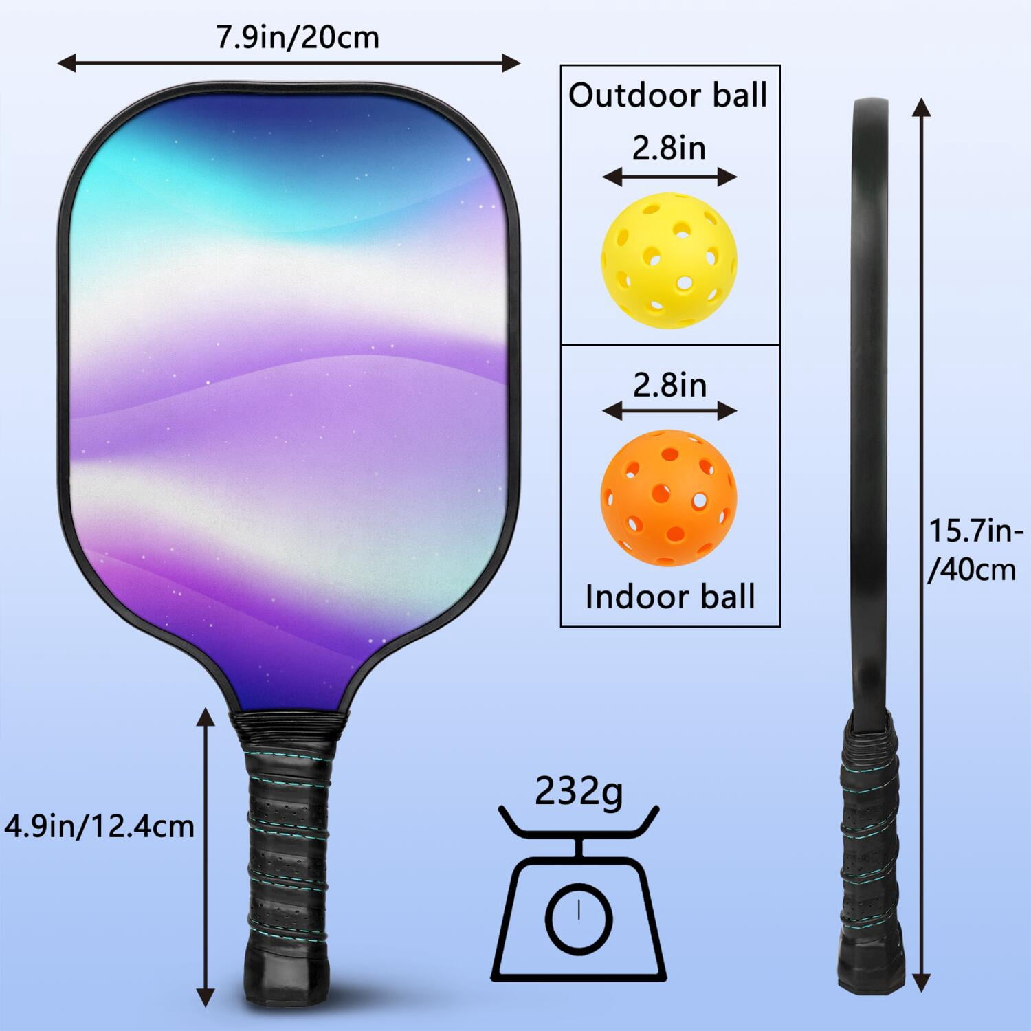 Pickleball Paddles Set Of 2, Fiberglass Surface, Fluid Smoke Aurora Art Style, 4 Balls & Bag