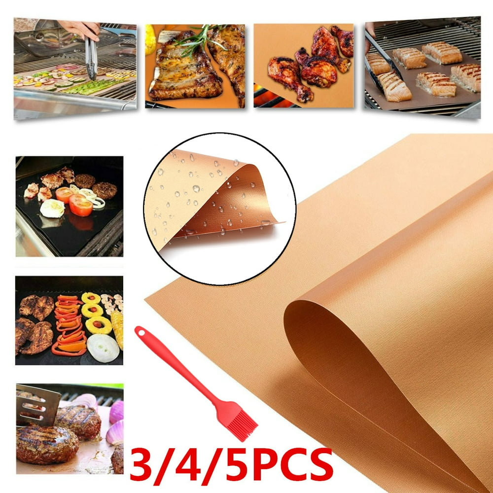 3/4/5 Pack Copper BBQ Grill Mat Nonstick BBQ Grilling Bake Mats Cooking Sheet, Reusable and