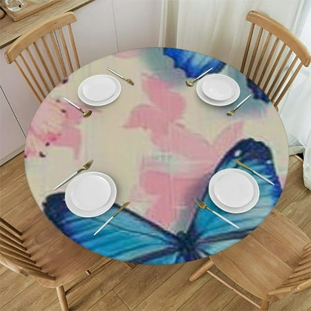 

Patifu Butterflies Round Tablecloth 100% Polyester Stain Resistant Washable Perfect for Indoor Outdoor Dining Kitchen Wedding Parties - Picnic Kitchen Farmhouse Decor 46 -50