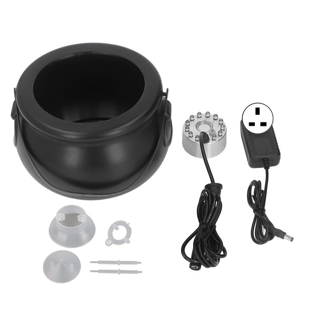 Generador de niebla para caldero de Halloween, 12 LED, estilo terror, decoraciones plateadas para generador de niebla de Halloween para fiesta, enchufe de Reino Unido de 100 a 240V