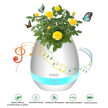 Music Flower Pot, bluetooth Wireless Speakers Speaker Smart Music Flowerpot Colorful LED Night Light Touch Plant Piano Music Playing Creative Wireless Speaker for Home
