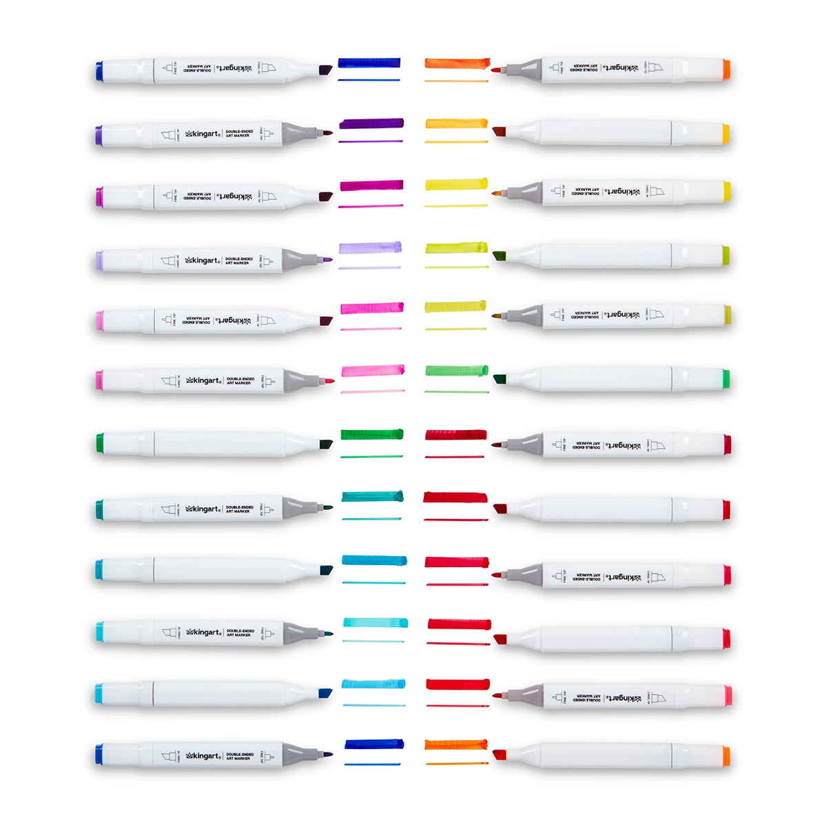 KINGART&reg; PRO Double-Ended Art Alcohol Markers, 24 Bright Palette Colors with Both Fine & Chisel Tips and Superior Blendability