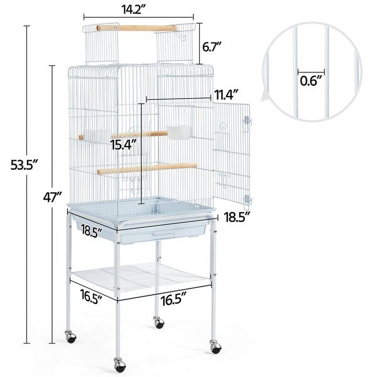 LINJH 47-inch Play Open Top Bird Cage for Cockatiel Conure w/ Detachable Rolling Stand