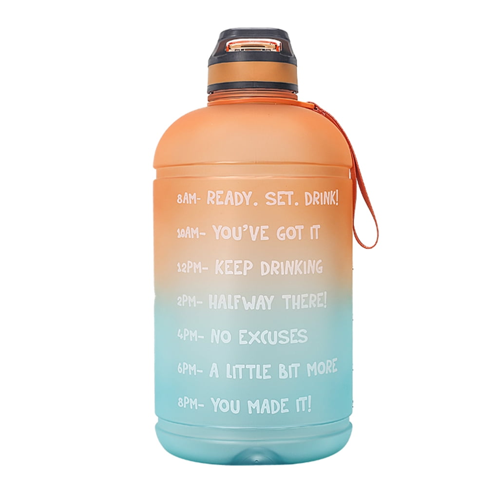 1 Gallon Gradiente Water Bottle with Time Marker Leakproof Transparent  Kettle with Straw, Orange Green - Walmart.com