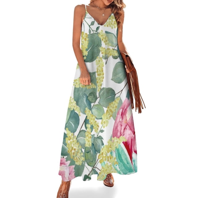 Vestido elegante sin mangas con mezcla nativa de Australia, vestidos de tallas grandes, vestido largo para mujer