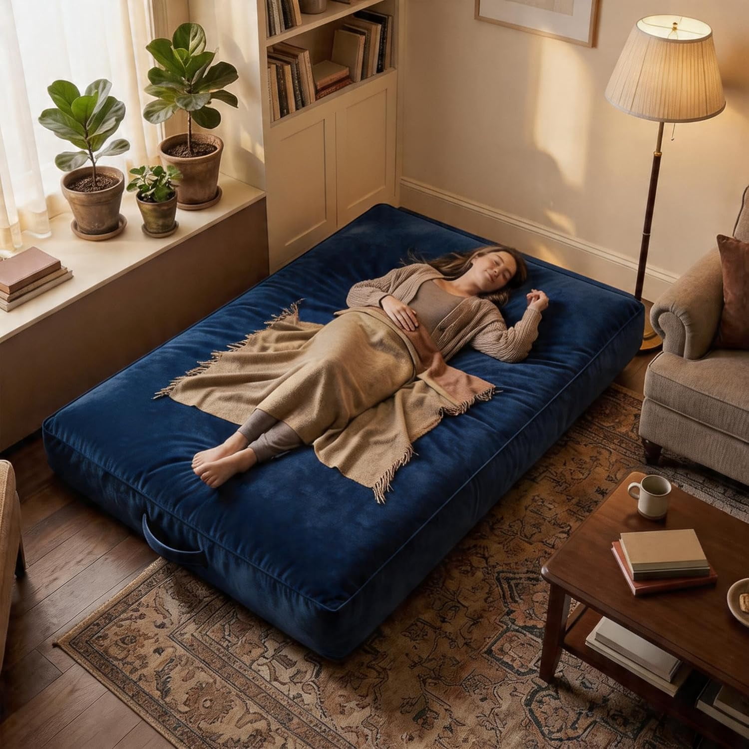 4 in 1 Convertible Bean Bag Chair Bed for Adults 4ft Large Beanbag Chair with High Memory Foam Filler and Removable Cover, Oversized Comfy Flannel Bean Bag Couch Bed Lazy Sofa for Adults Teen