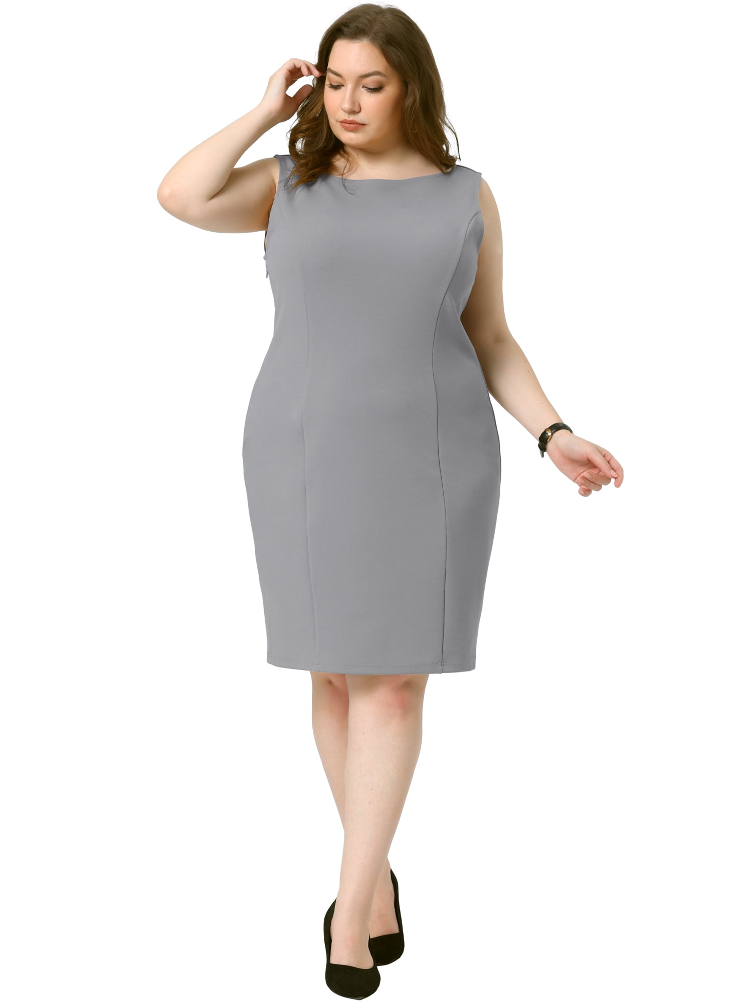 DARING DIVA Women's Plus Size Sleeveless Straight Pencil Sheath Dresses 1X Gray