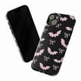 thumbnail image 3 of Cute Pink Bat and Bow Pattern Phone Case, Gothic Halloween Inspired Protective Cover for iPhone 16 15 14 13 12 11 Pro Max Mini, 3 of 6