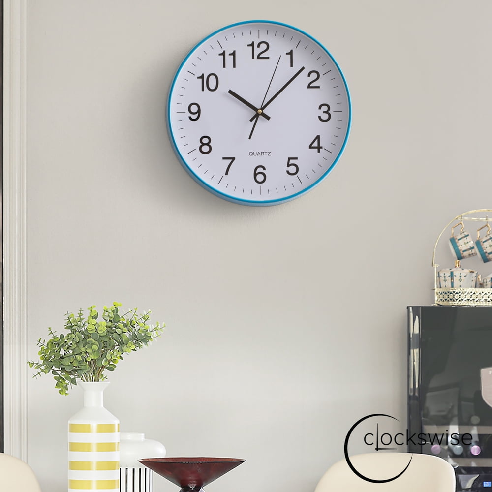 Clockswise Blue 14-In Analog Clock – Silent, Non-Ticking for Wall - Battery-Operated Perfect for Home Office, Farmhouse Kitchen, Entryways, Dining Rooms and Bedroom Decor, School and Bathroom Clock