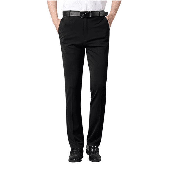 Wyobmus Men's Dress Pants Lightweight Slim Fit 4-Ways Stretch Wrinkle Free Suit Pants With Beltloop Black