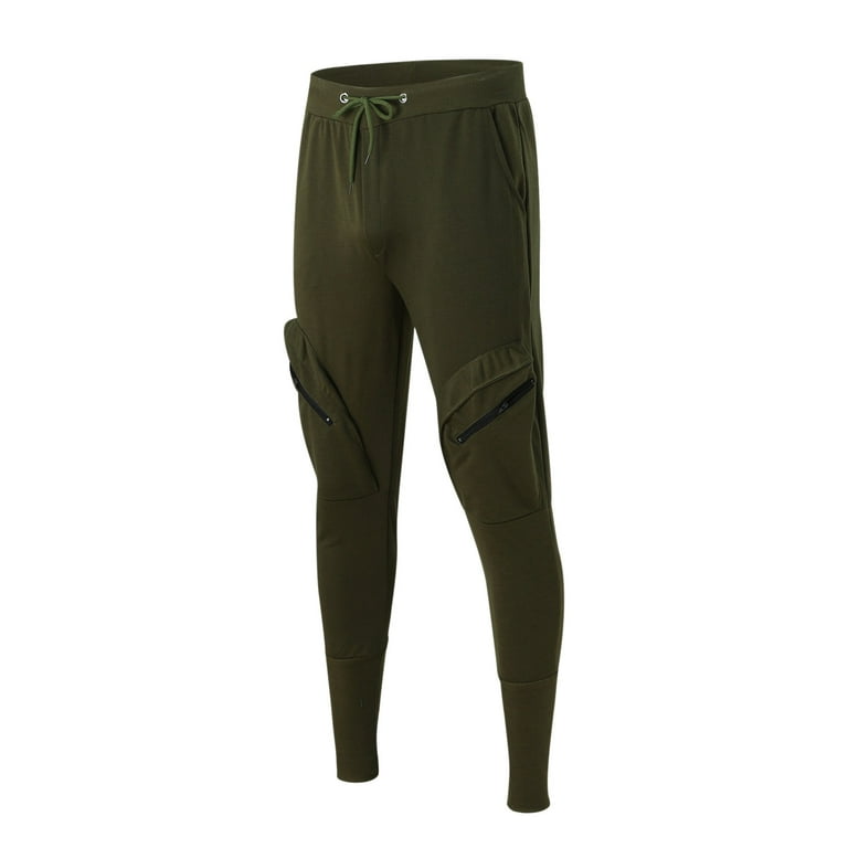 Pgeraug mens sweatpants Zipper Pocket Trousers Mid-waist Drawstring  Sweatpants cargo pants for men Army Green XL