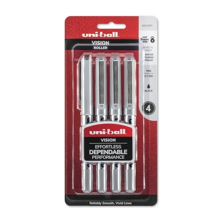 uni-ball Vision Rollerball Pens, Black, Medium Point (0.7mm), 4 Count