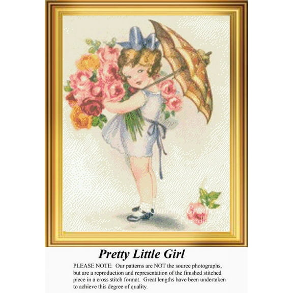 Pretty Little Girl, Vintage Counted Cross Stitch Pattern (Pattern Only, You Provide the Floss and Fabric)