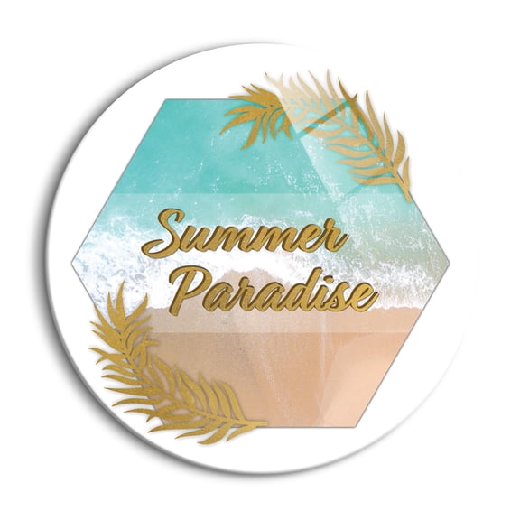 Summer Paradise Golden Sand Aqua Waves 24 inch Glass Wall Hanging Sign