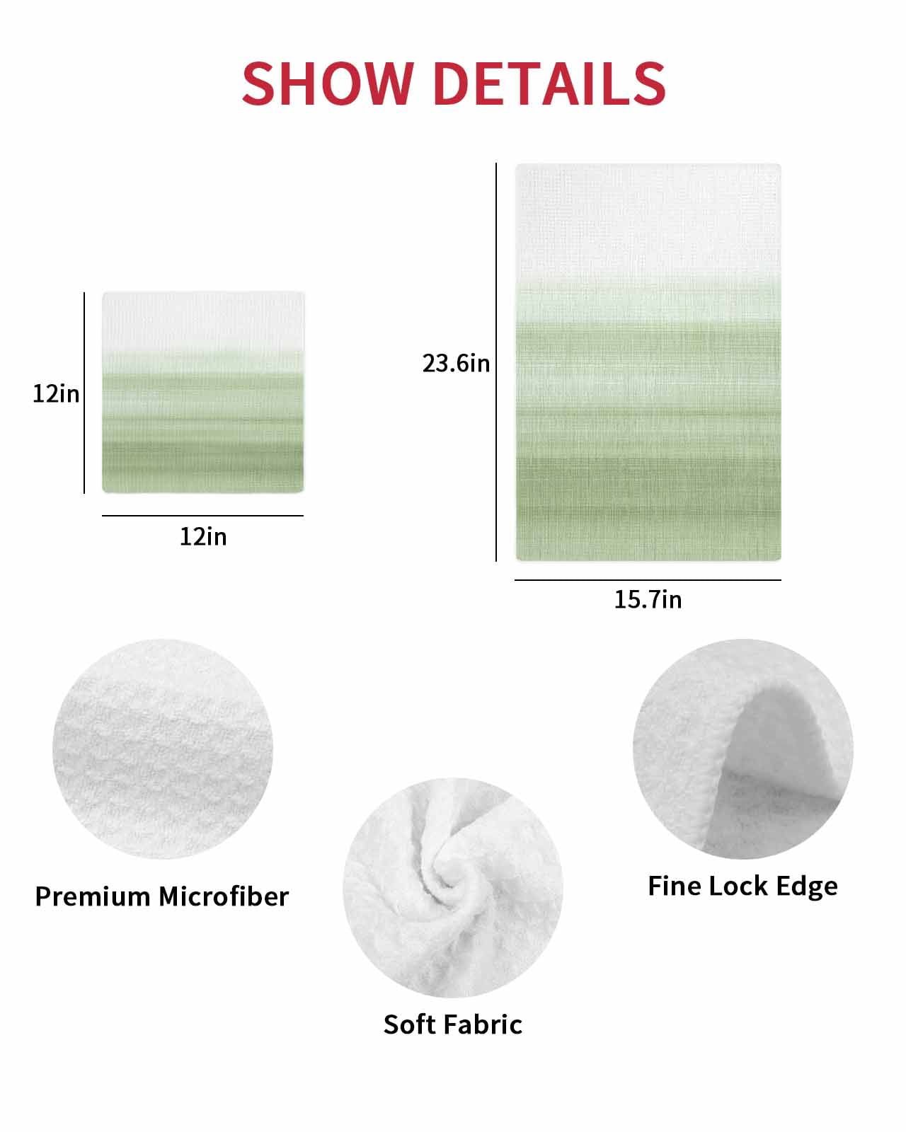 Sage Green White Ombre Kitchen Dish Towels for Drying Dishes Set of 4, Country Modern Stripes Lines Waffle Weave Microfiber Terry Hand Tea Bathroom Towels Quick Dry & Absorbent Towel 12x12