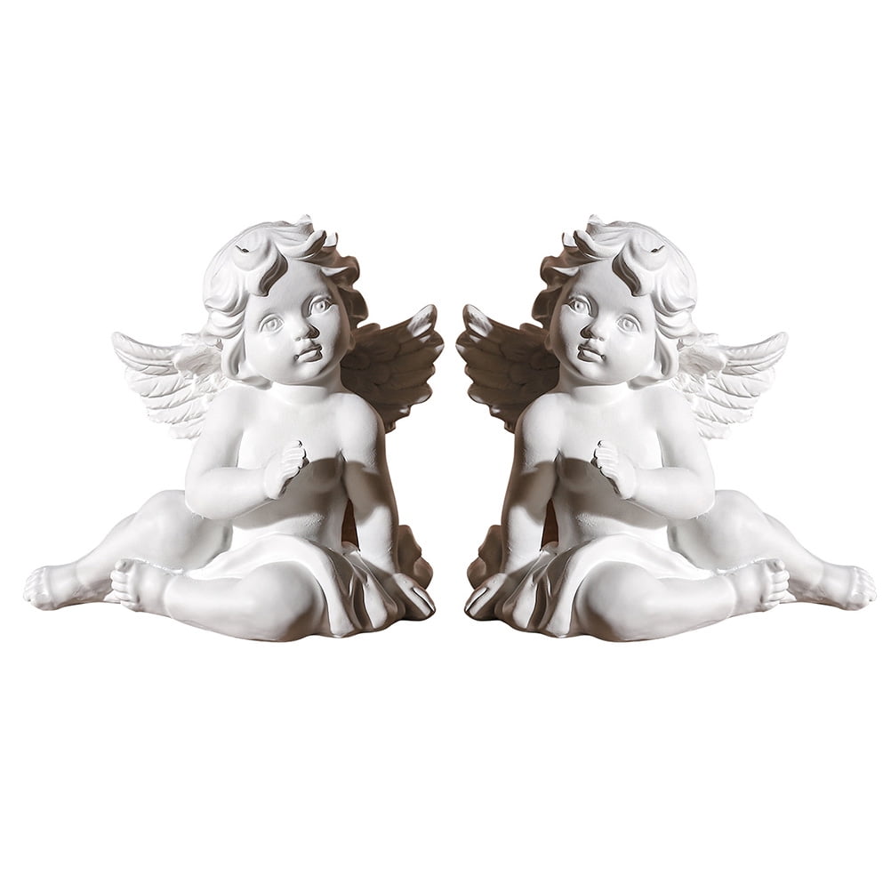 HEMOTON  2 Pcs Garden Cherub Statues Resin Angel Sculpture Home Decoration