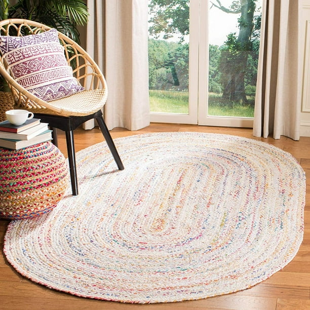 Safavieh Braided Collection BRD210B Handwoven Ivory and Multicolored Oval Area Rug (3' x 5